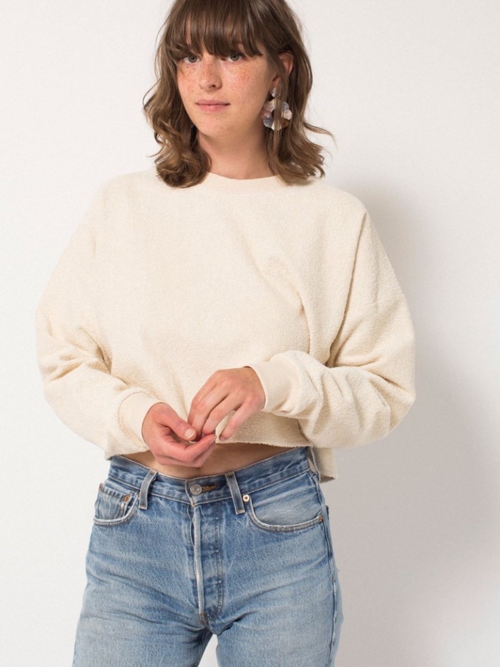 Selva / Negra Santi Cropped Sweater Sweatshirt in Cream | Size M/L